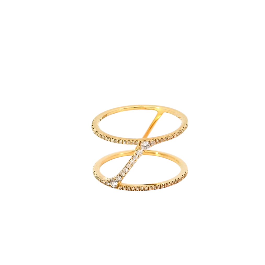 Anillo oro amarillos 18kt  diseño  en líneas de  diamantes