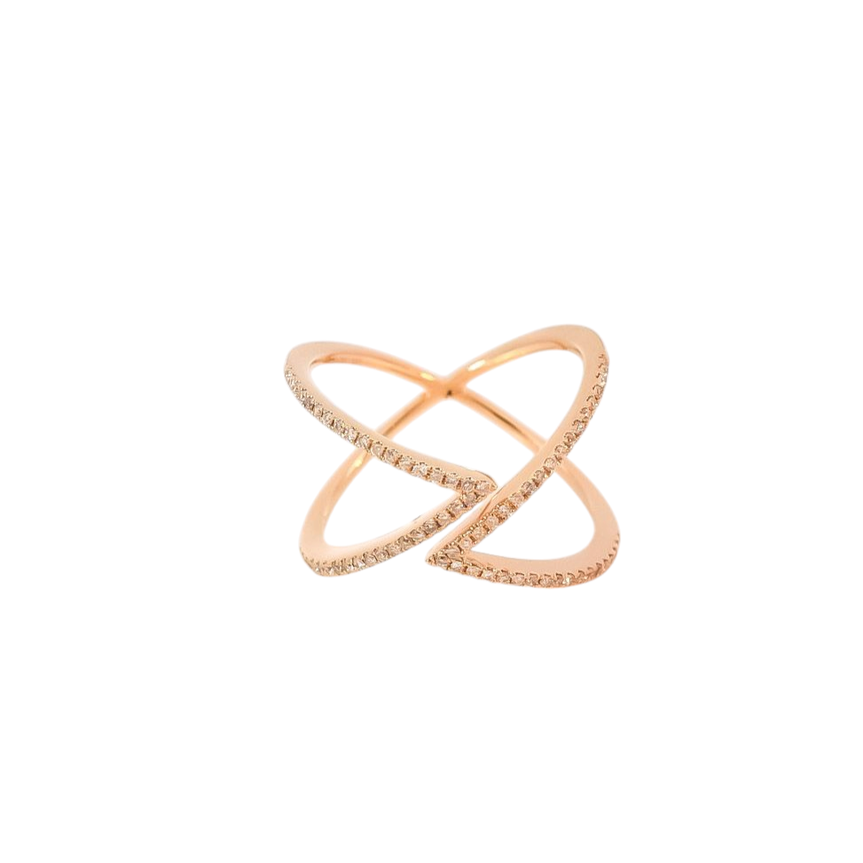 Anillo oro rosa  18kt diseño lineal con diamantes