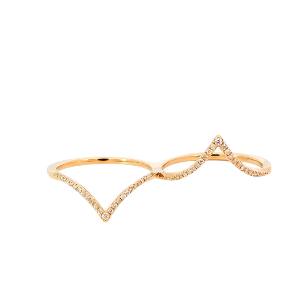 Anillo doble oro amarillo 18kt diseño lineal con diamantes