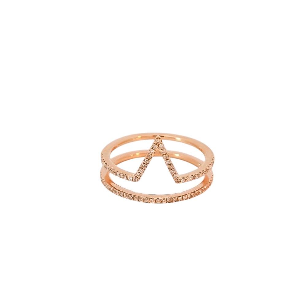 Anillo oro rosa 18kt diseño lineal con diamantes
