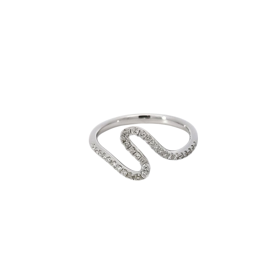Anillo oro blanco 18kt diseño en línea curva con diamantes