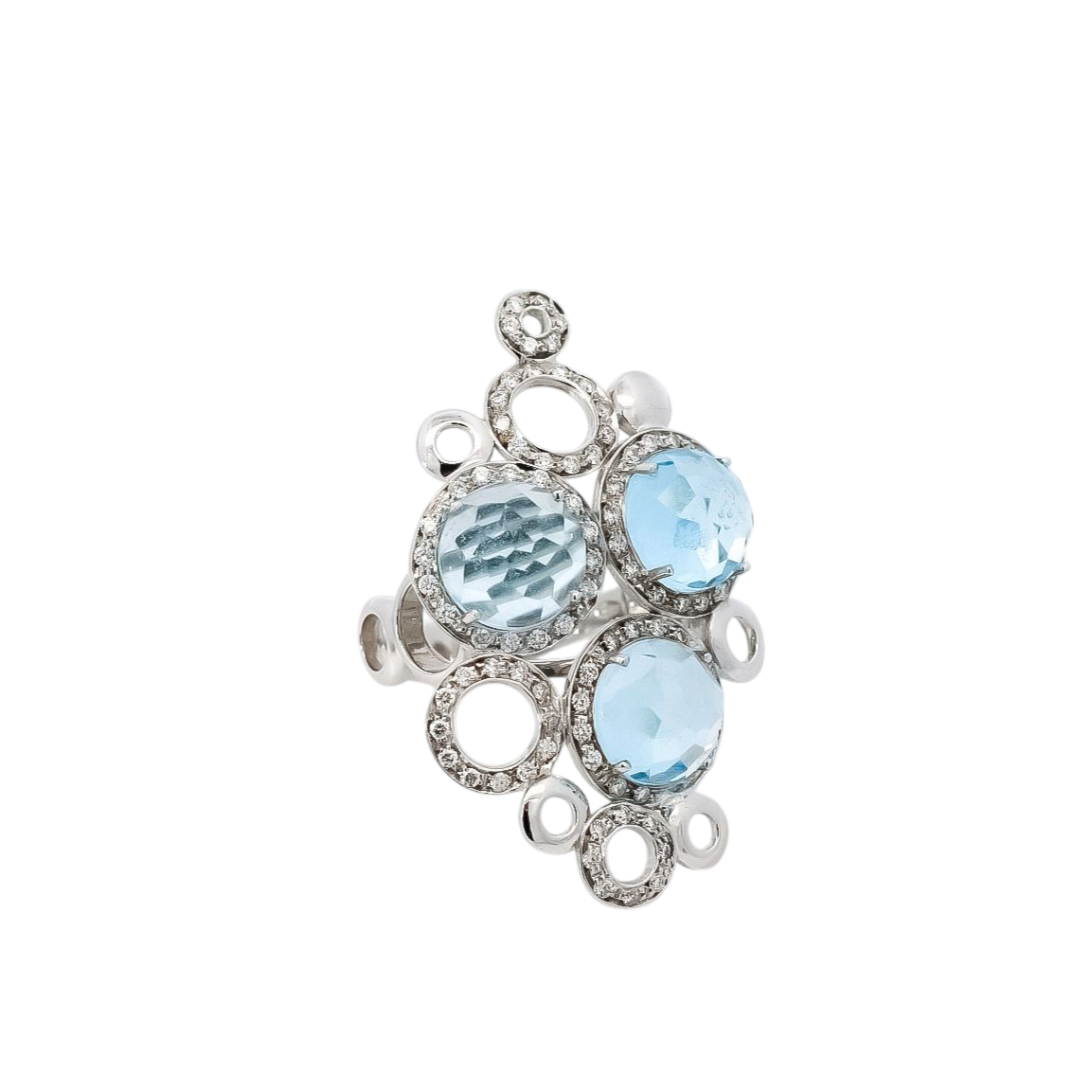 Anillo oro blanco 18kt diseño vintage  con diamantes y Quarzo