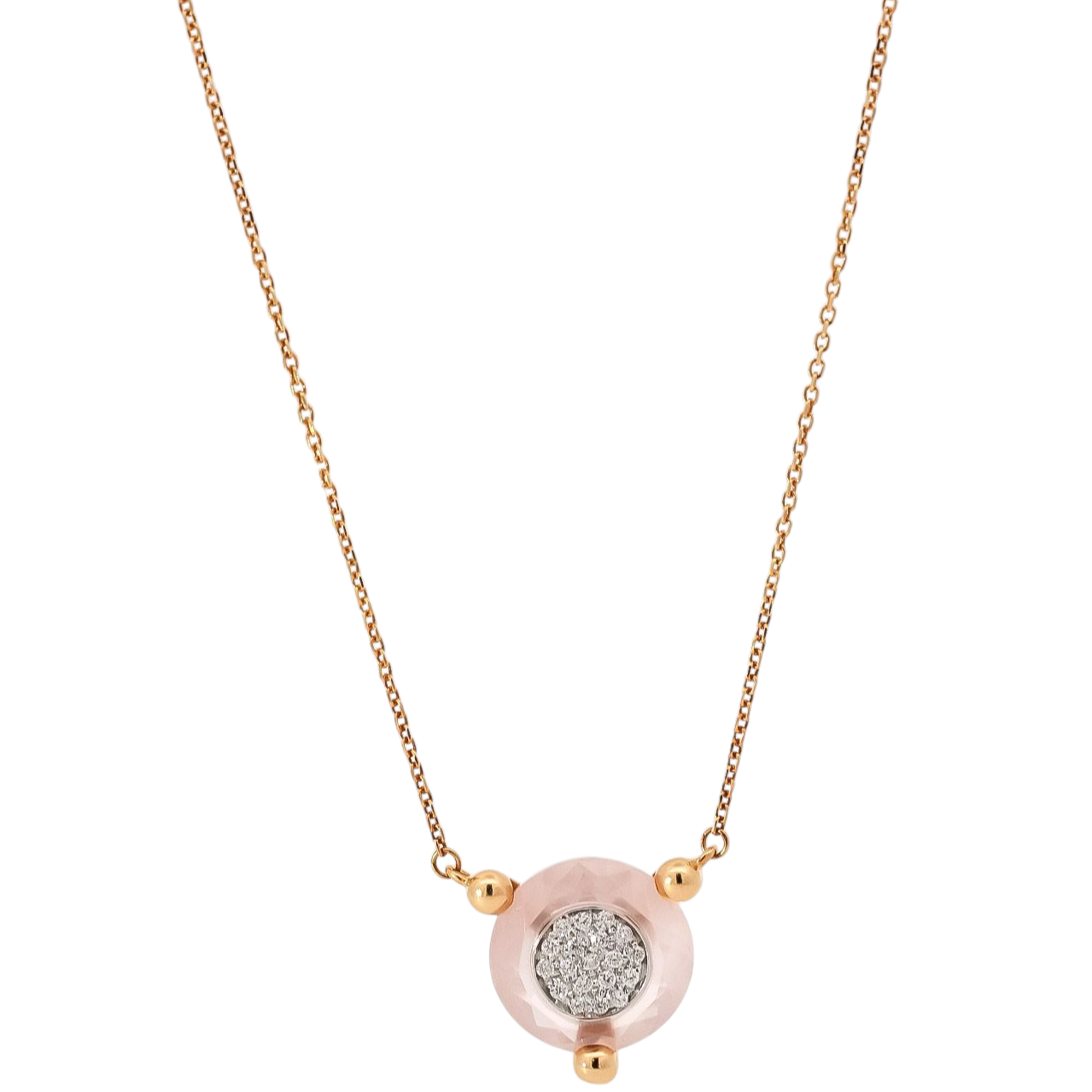 Collar oro blanco 18kt con diamantes y quarzo rosa