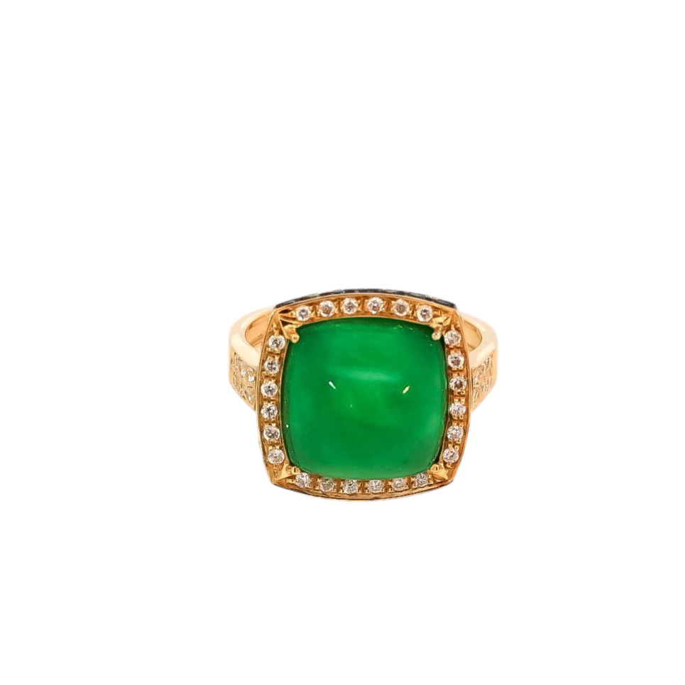 Anillo oro amarillo 18kt  con diamantes y jade