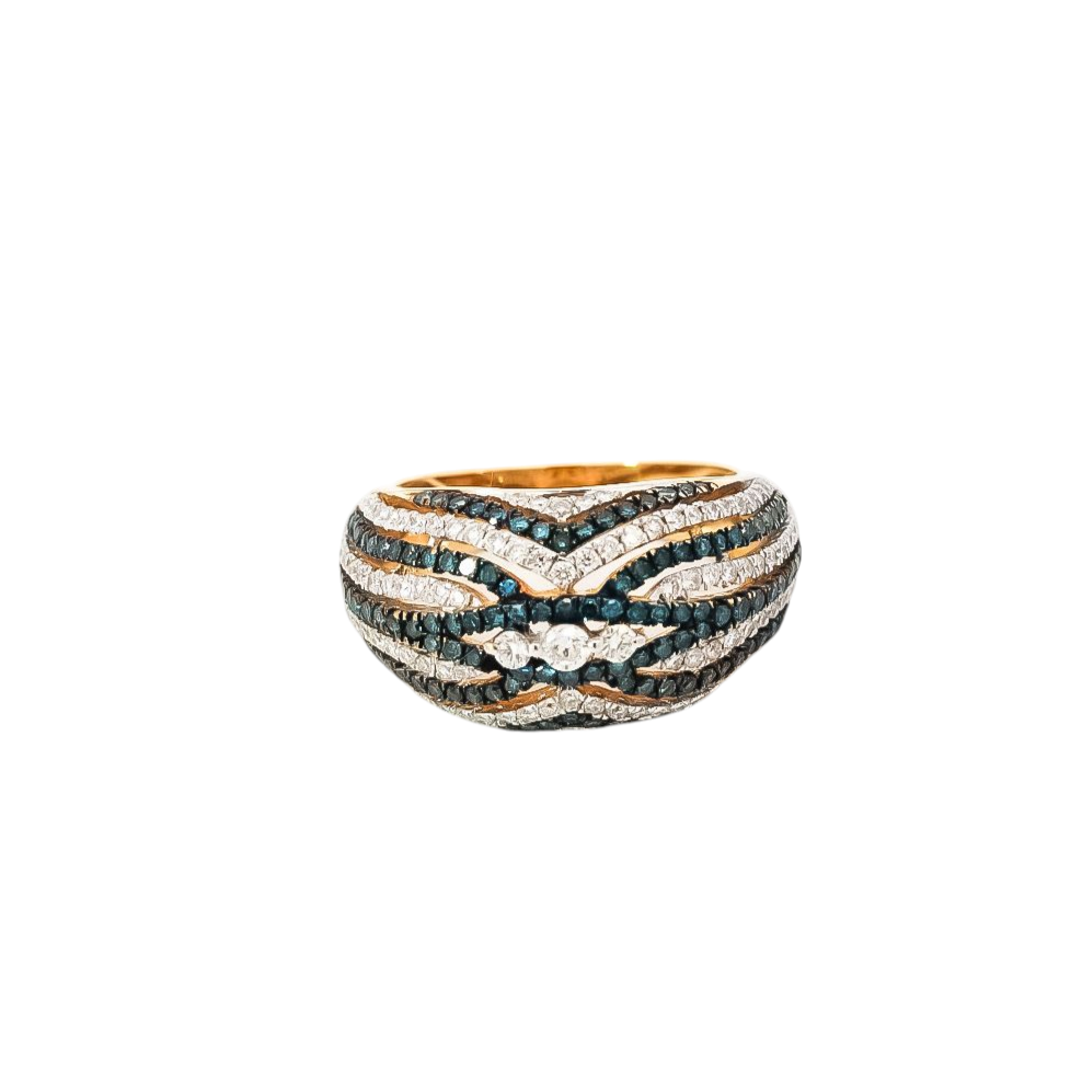 Anillo ancho semi banda oro blanco 18kt con diamantes y zafiros