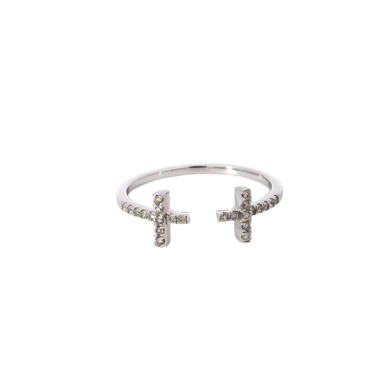 Anillo oro blanco 18kt diseño lineal con diamantes