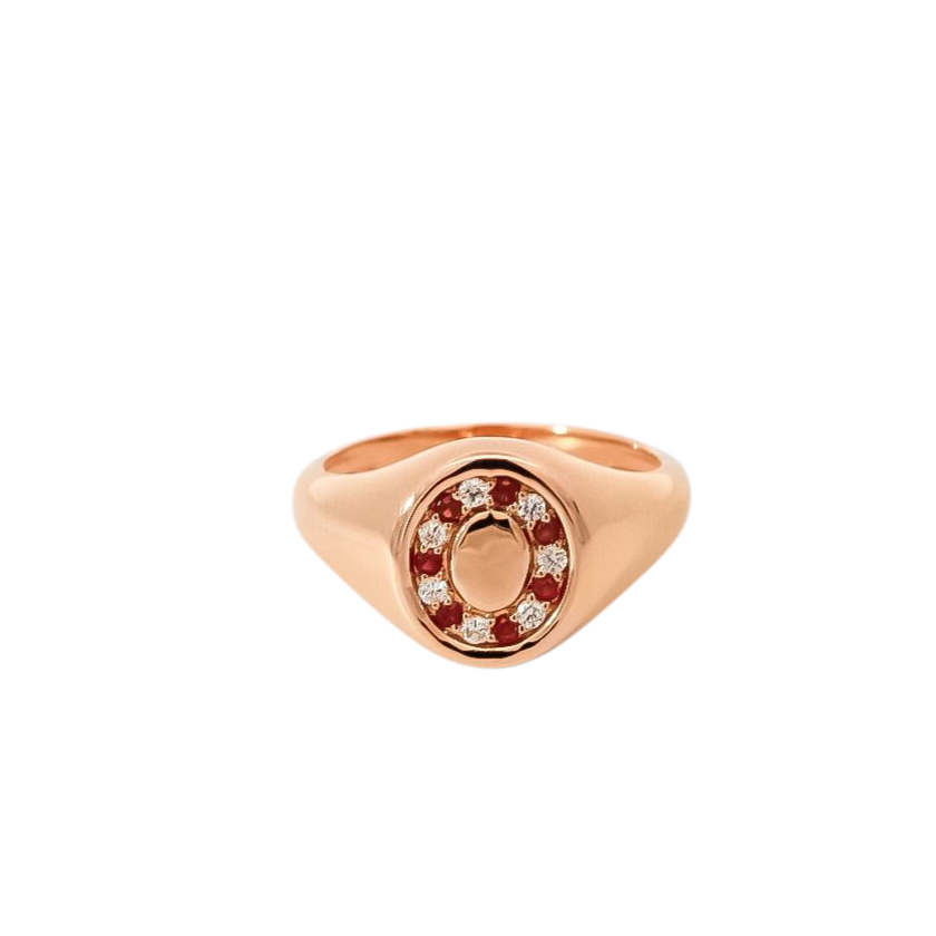 Anillo oro rosa 18kt con diamantes y rubis