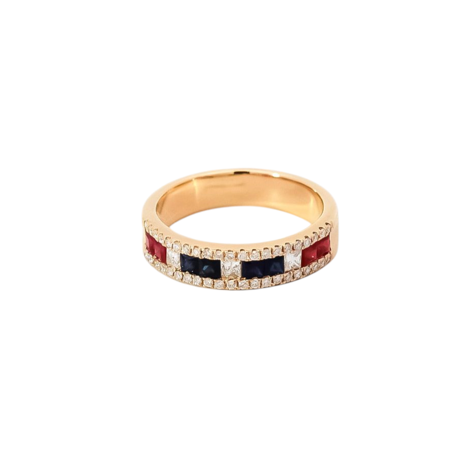Anillo oro amarillo 18kt con diamantes y zafiros