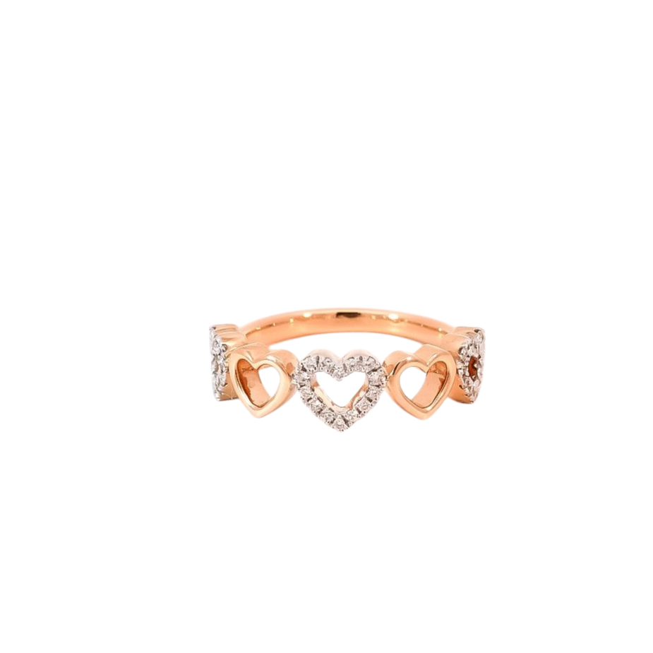 Anillo oro rosa 18kt  diseño de corazones con diamantes