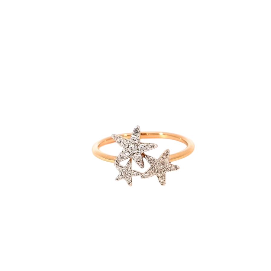 Anillo oro rosa 18kt diseño de estrellas con diamantes