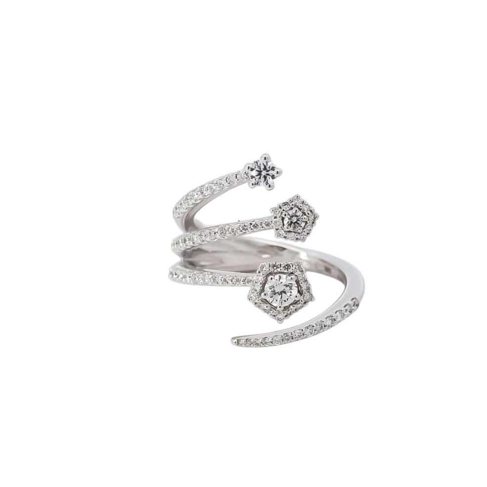Anillo oro blanco 18kt diseño de cuatro líneas con diamantes