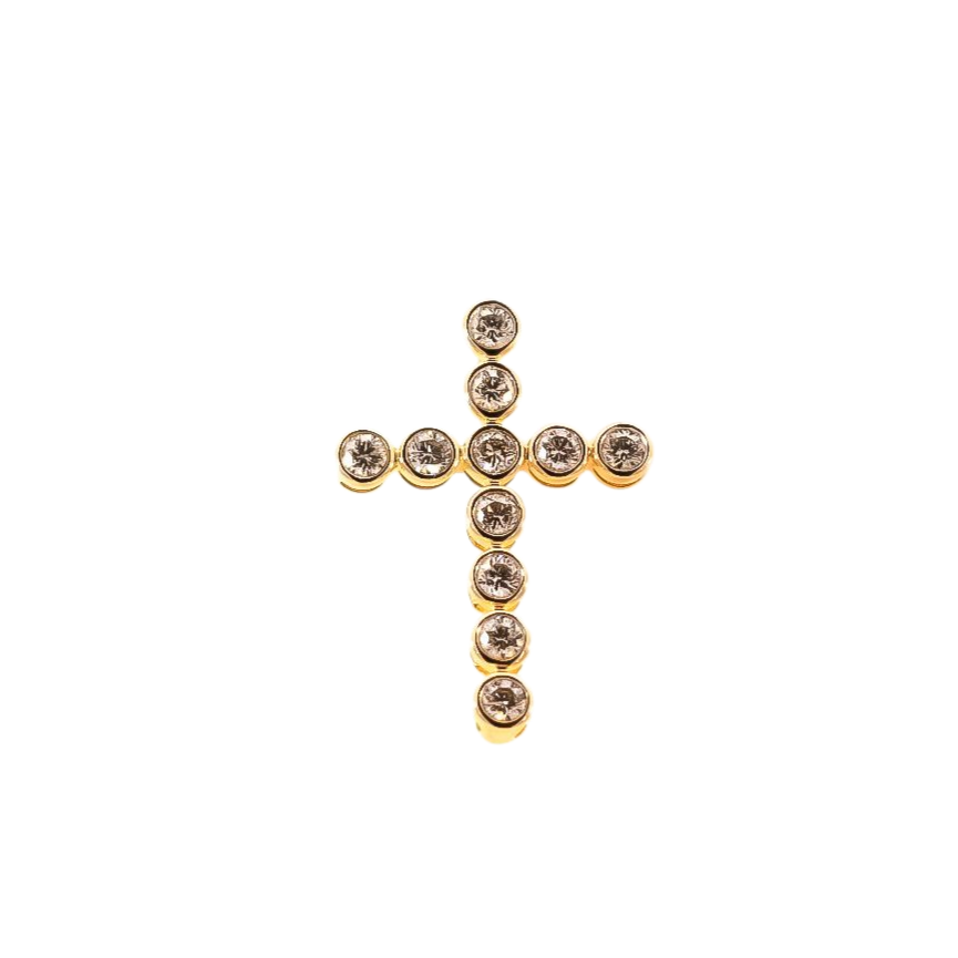 Dije oro amarillo 18kt diseño de cruz con diamantes