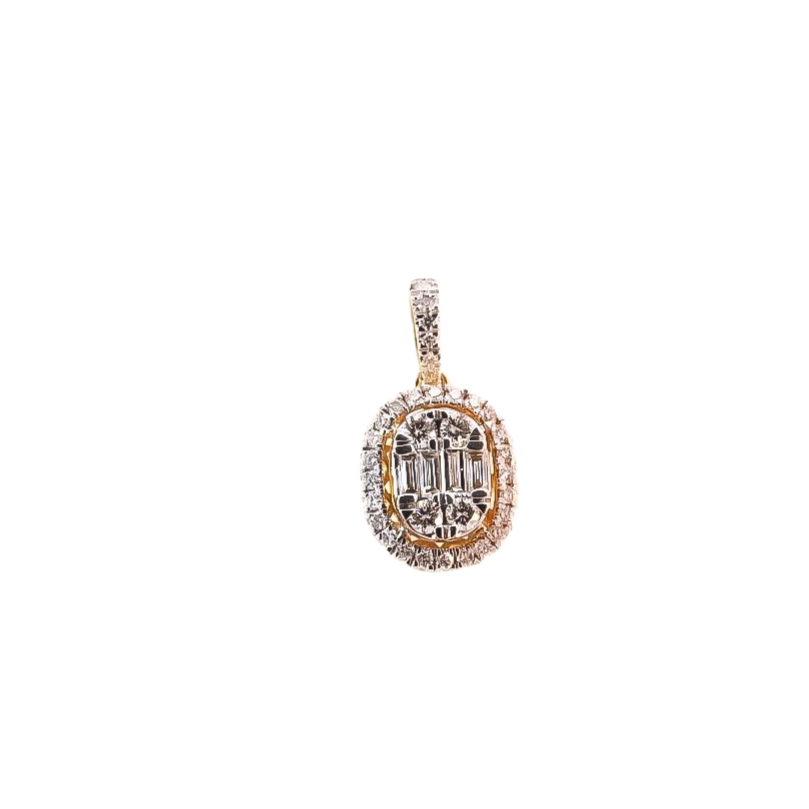 Dije oro amarillo 18kt con diamantes corte redondos y baguette