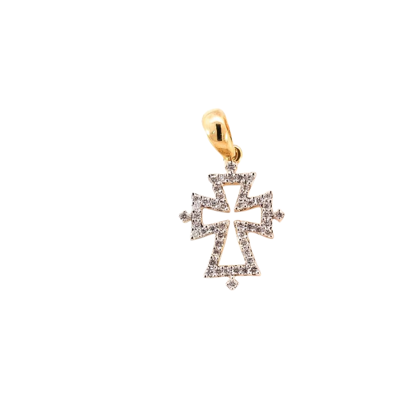 Dije oro amarillo 18kt diseño de cruz con diamantes