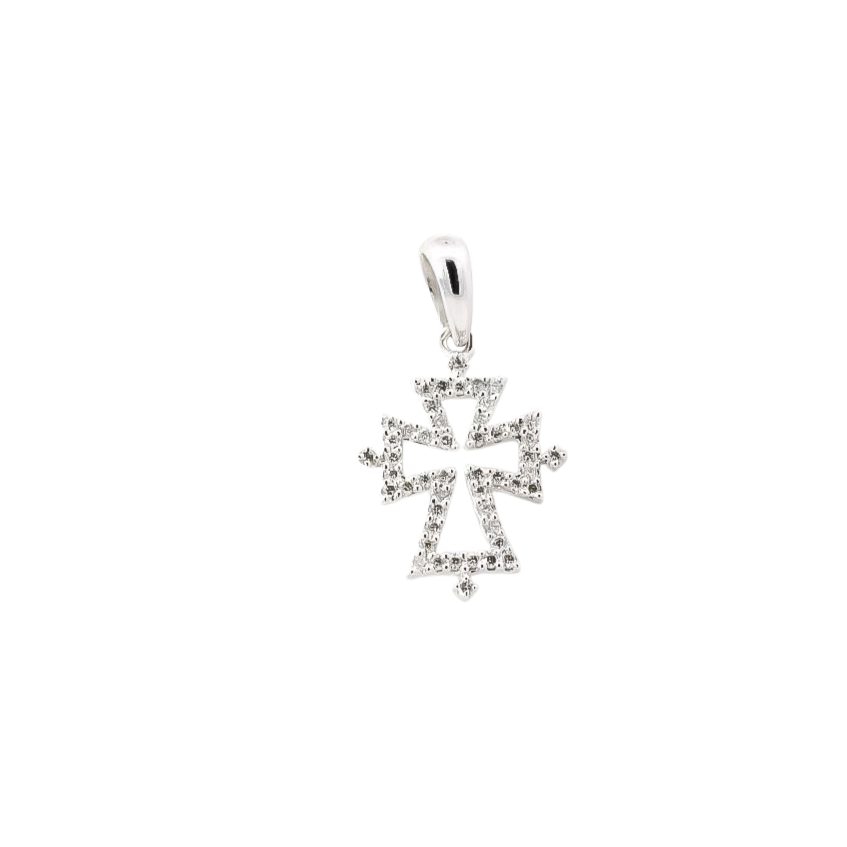 Dije oro blanco  18kt diseño de cruz con diamantes