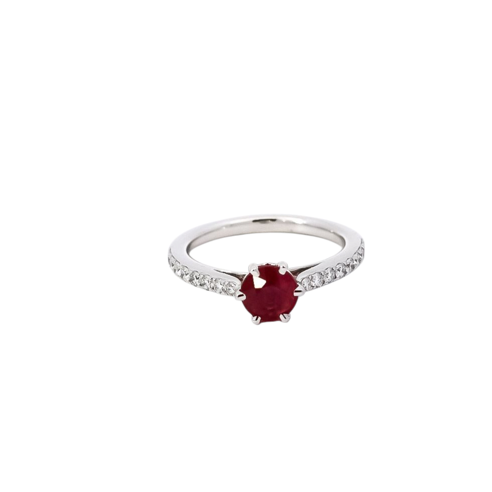 Anillo oro blanco 18kt con diamantes y rubi
