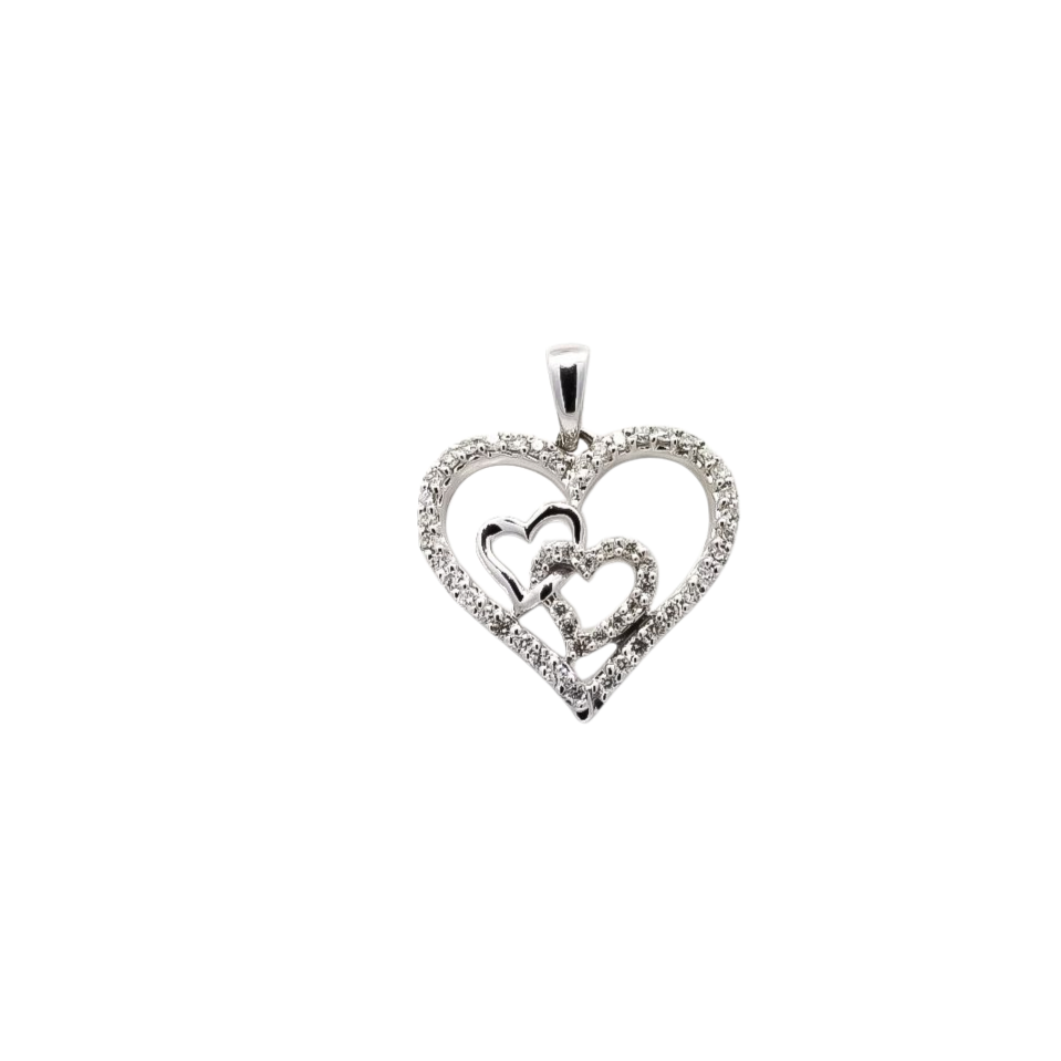 Dije oro blanco 18kt diseño de corazones con diamantes