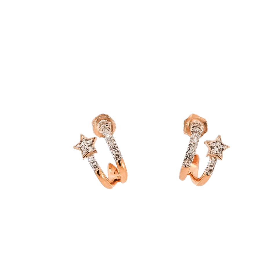Arete oro rosa 18kt diseño de dos líneas con estrellas en diamantes