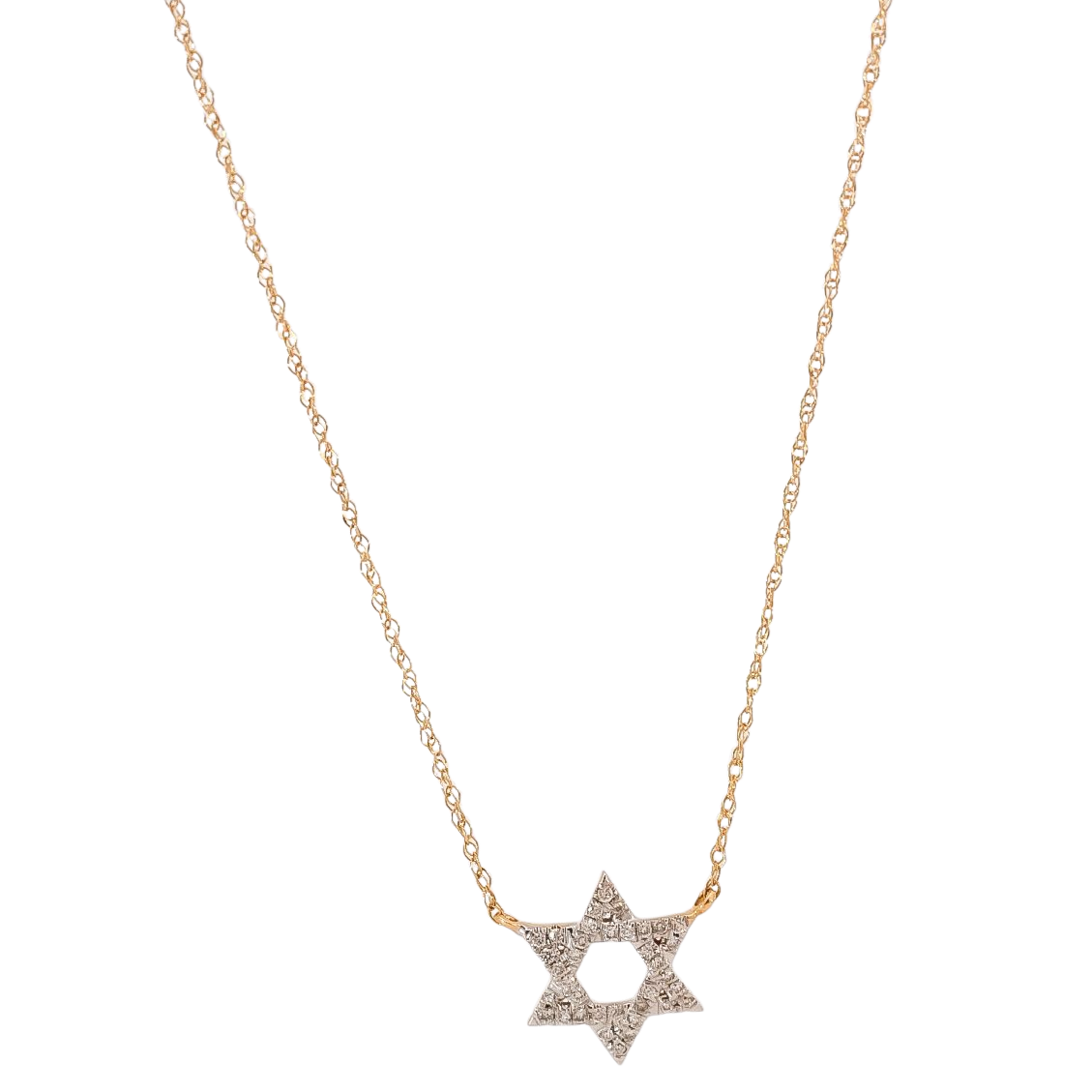 Collar oro amarillo 18kt con dije  estrella de david en diamantes