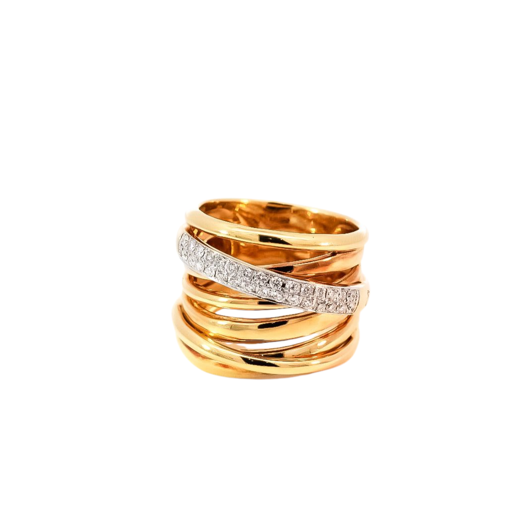 Anillo ancho oro amarillo 18kt con línea de diamantes