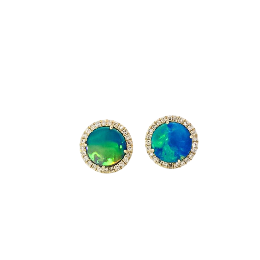 Aretes oro amarillo 14kt con diamantes y ópalo