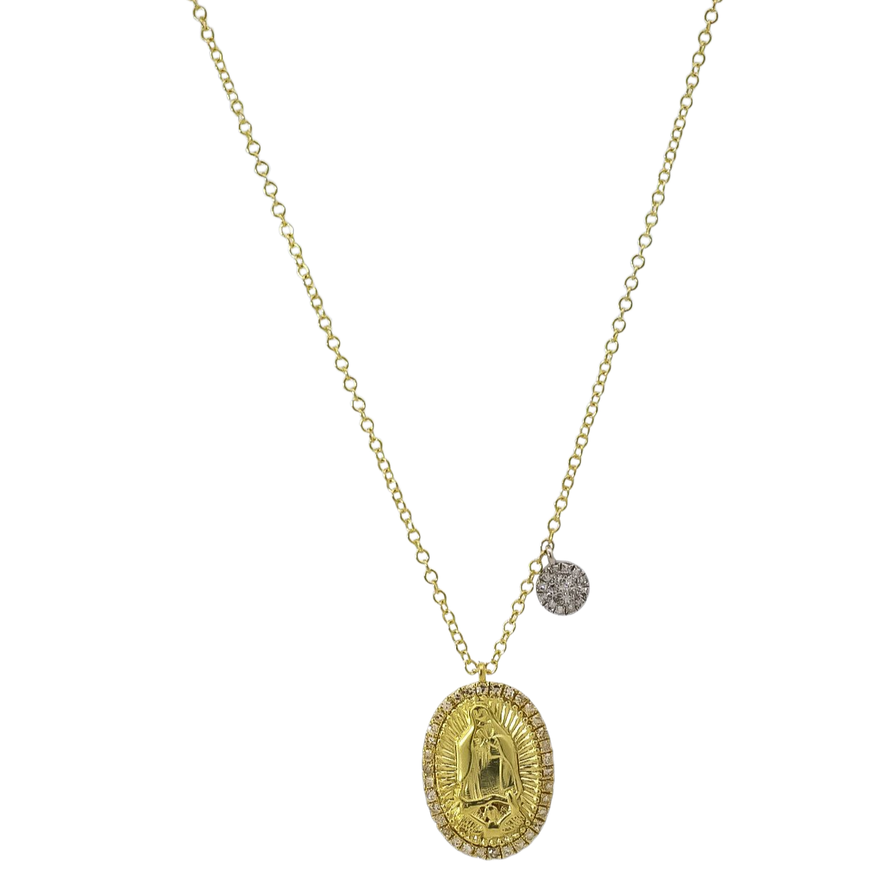 Collar oro amarillo 14kt con diamantes y medalla ovalada de la virgen de  guadalupe