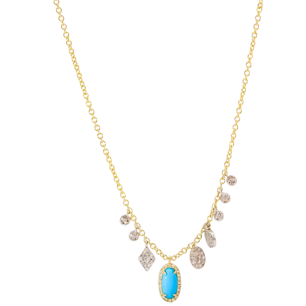 Collar oro amarillo 14kt con dijes de diamantes y turquesa