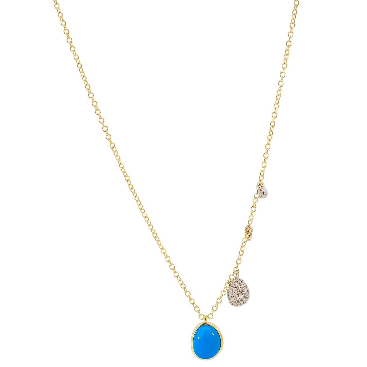 Collar oro amarillo 14kt con dije de turquesa y diamantes