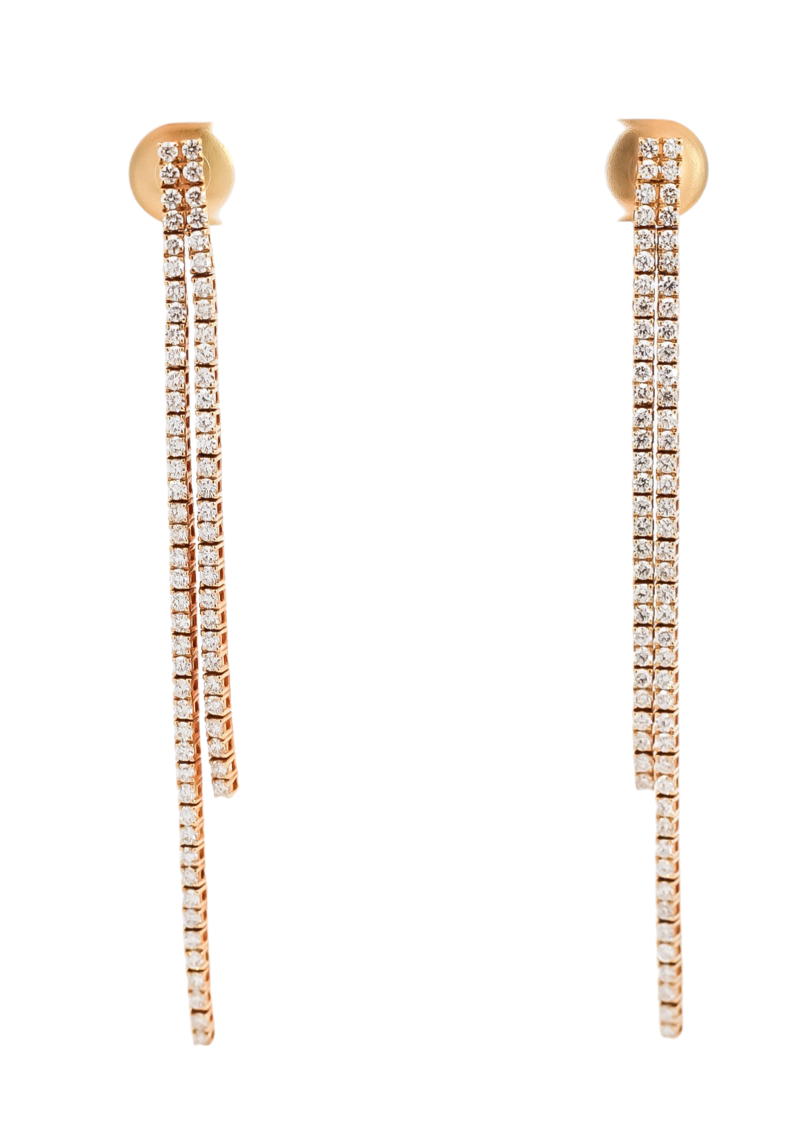 Aretes tenis largos doble líneas en oro amarillo 18kt  con diamantes