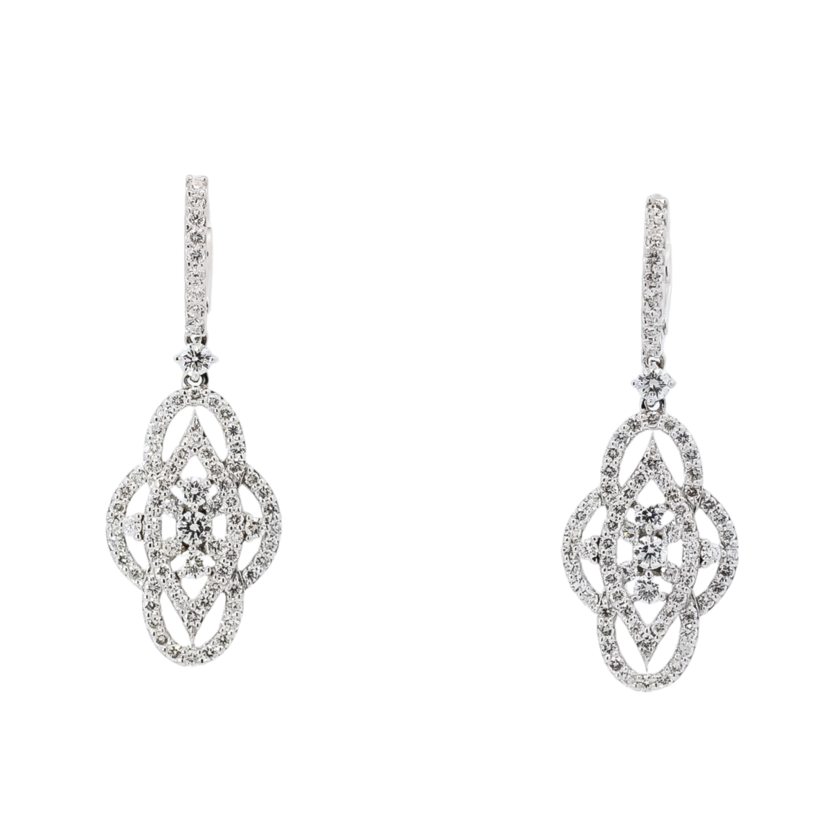 Aretes semi largos oro blanco 18kt con diamantes