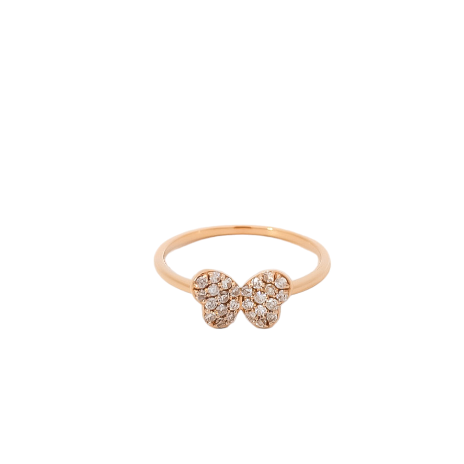 Anillo en oro rosa 18kt diamantes con diseño de mariposa
