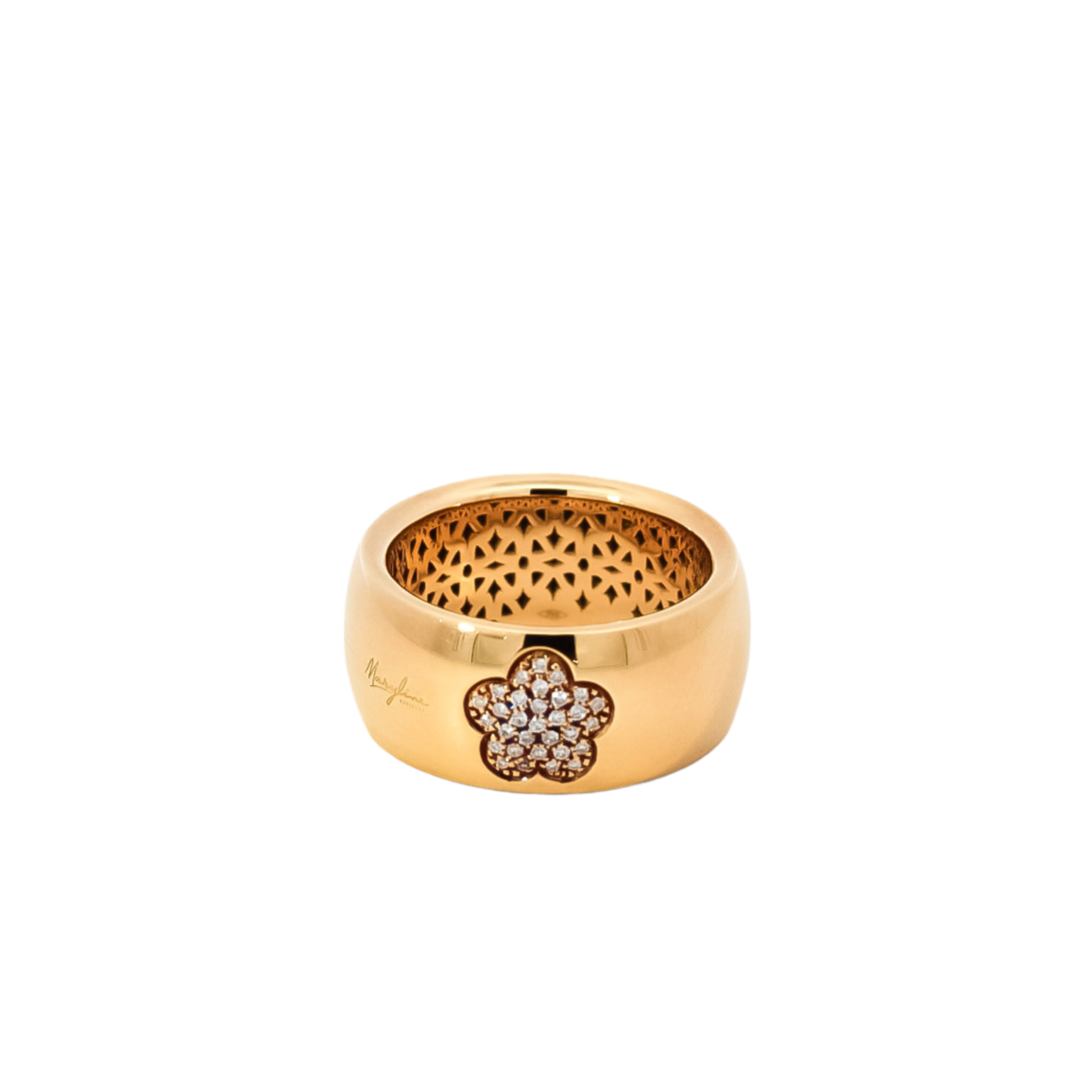 Anillo ancho en oro amarillo 18kt con diamantes