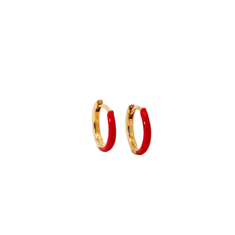 Aretes tipo huggies esmaltado en oro amarillo 18kt