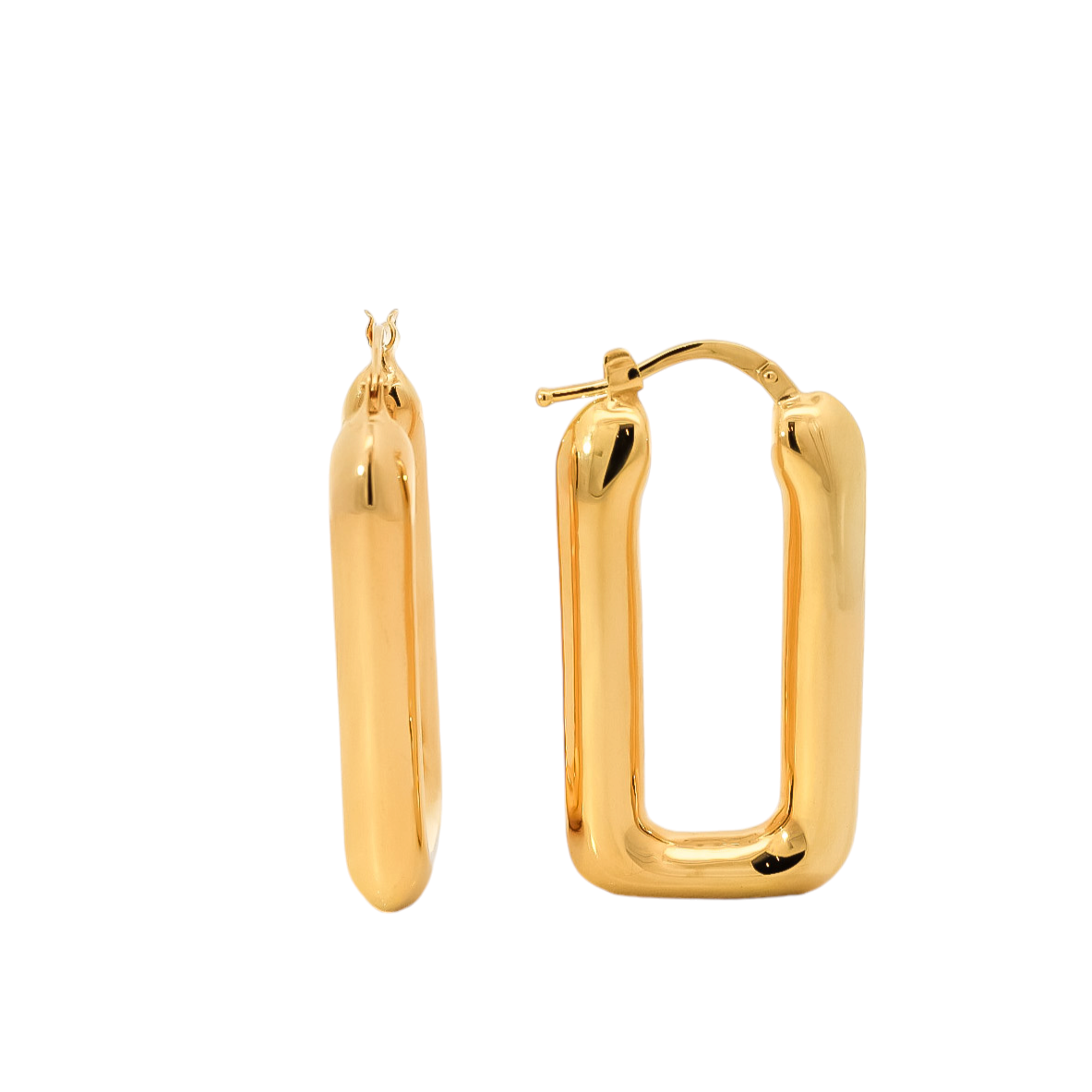 Aretes tipo argolla lisas en oro amarillo diseño cuadrado
