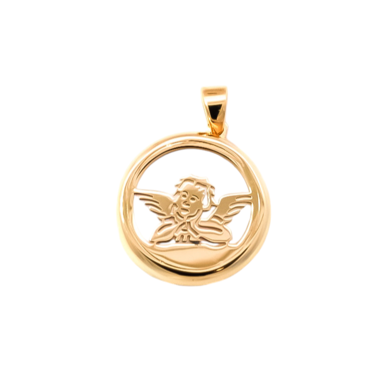 Dije Oro amarillo 18kt diseño ángel con fondo de madre perla
