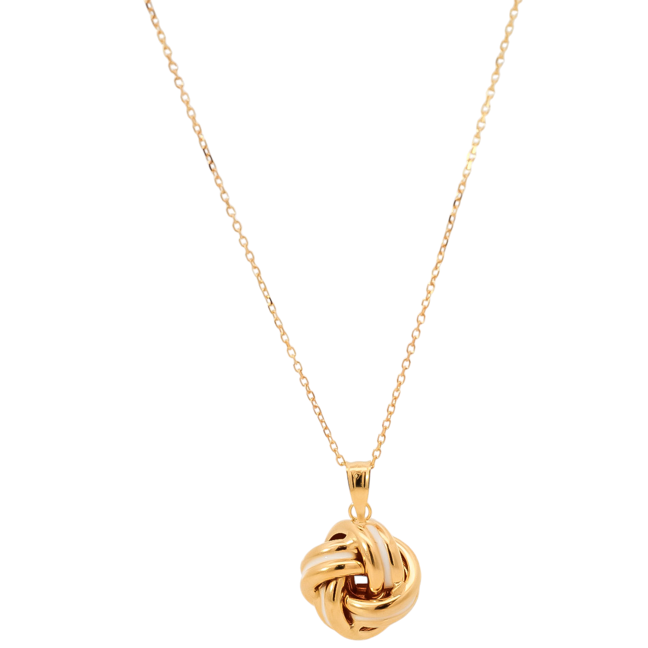 Collar oro amarillo 18kt con dije de nudo esmaltado color blanco