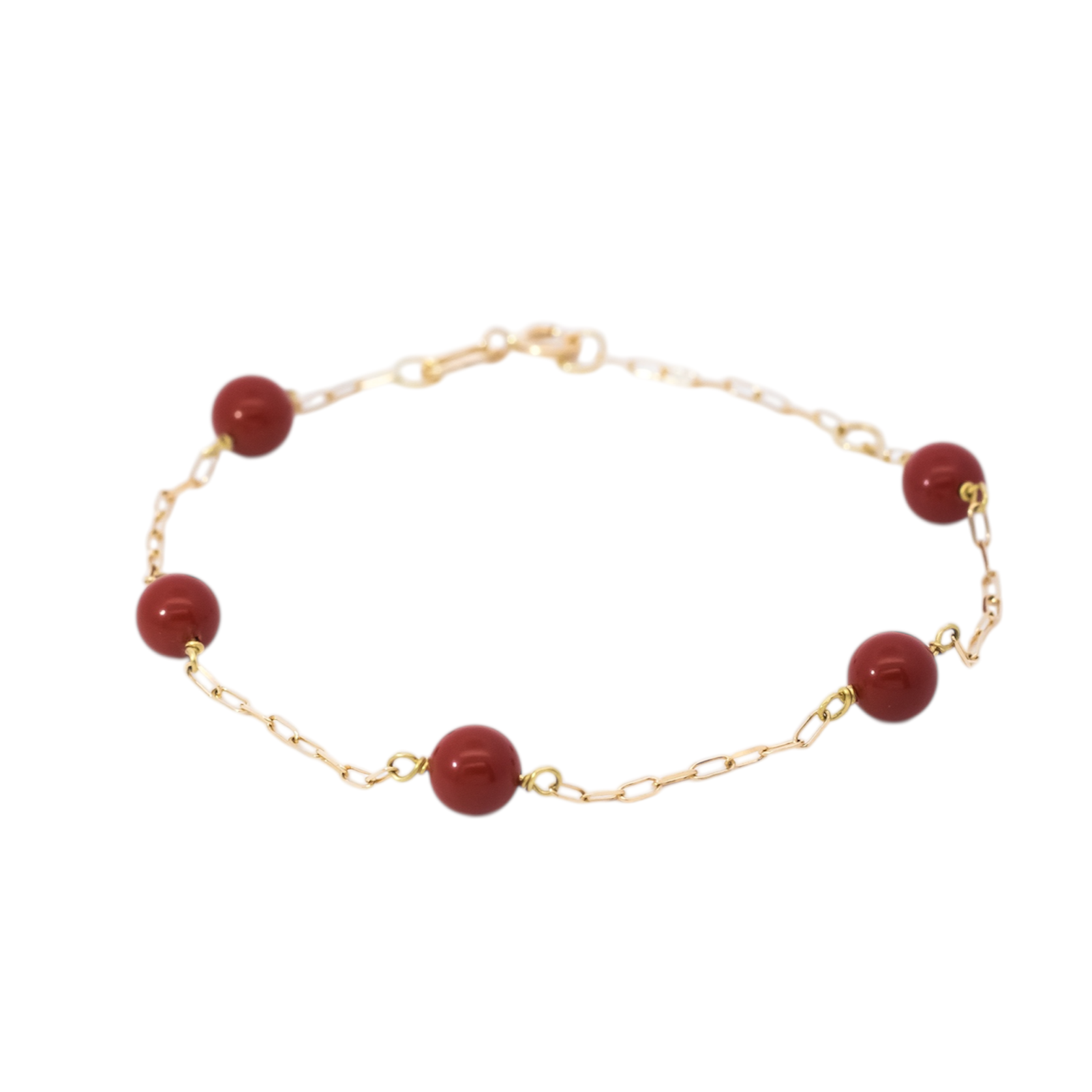 Pulsera lineal oro amarillo 18kt con esferas de corales
