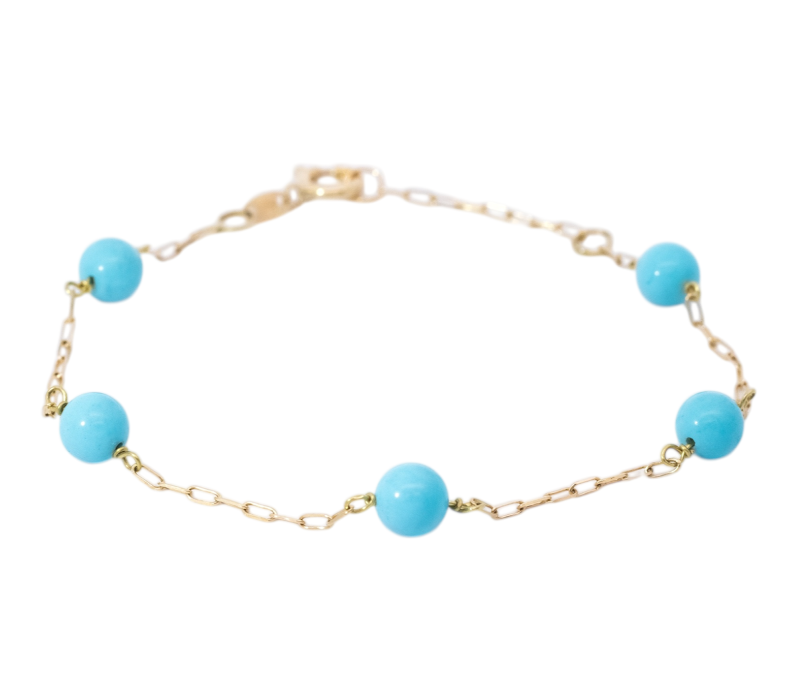 Pulsera lineal oro amarillo 18kt con esferas en turquesas