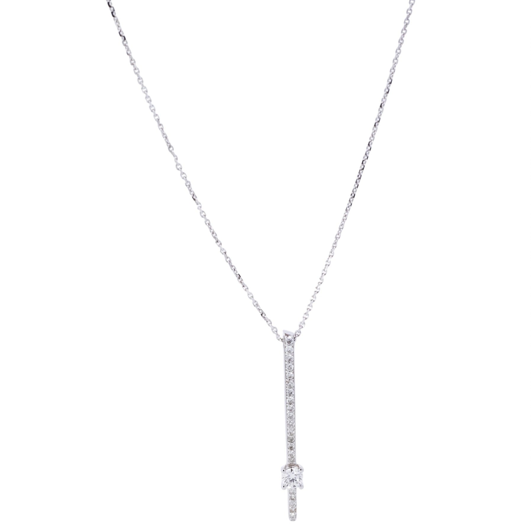 Collar oro blanco 18kt dije barra de diamantes vertical
