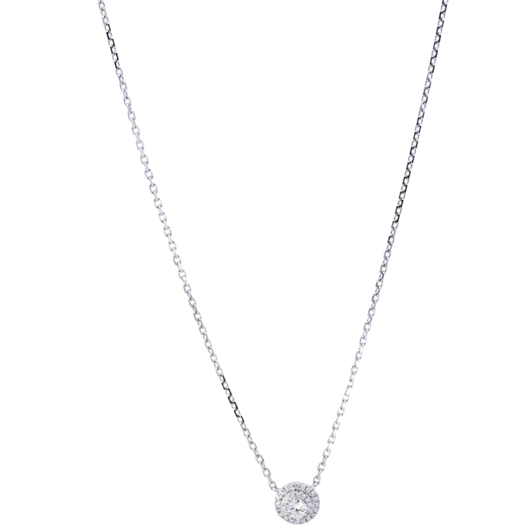 Collar oro blanco 18kt dije con doble halo y diamante central 0.15ct