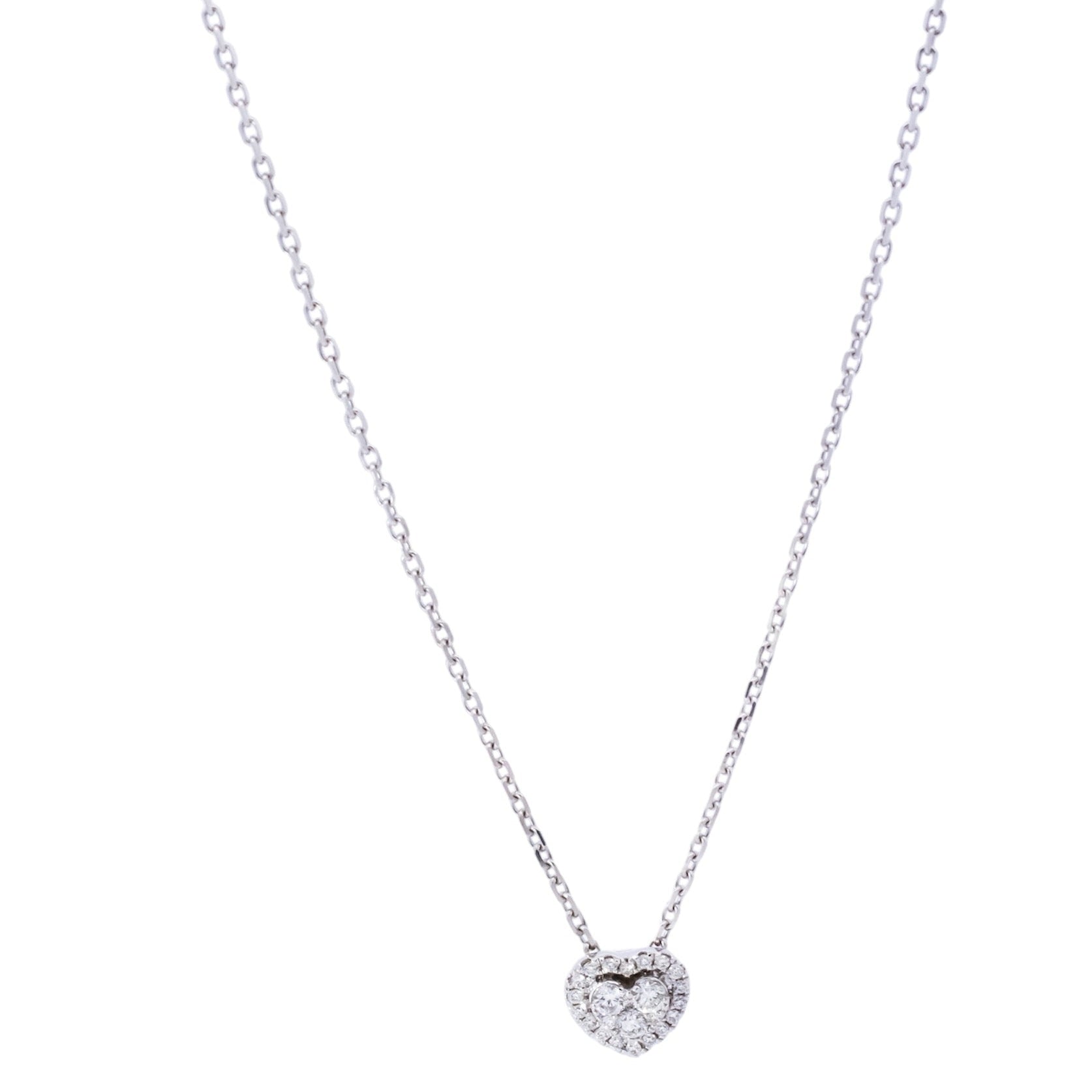 Collar oro blanco 18kt dije en forma de corazón con diamantes