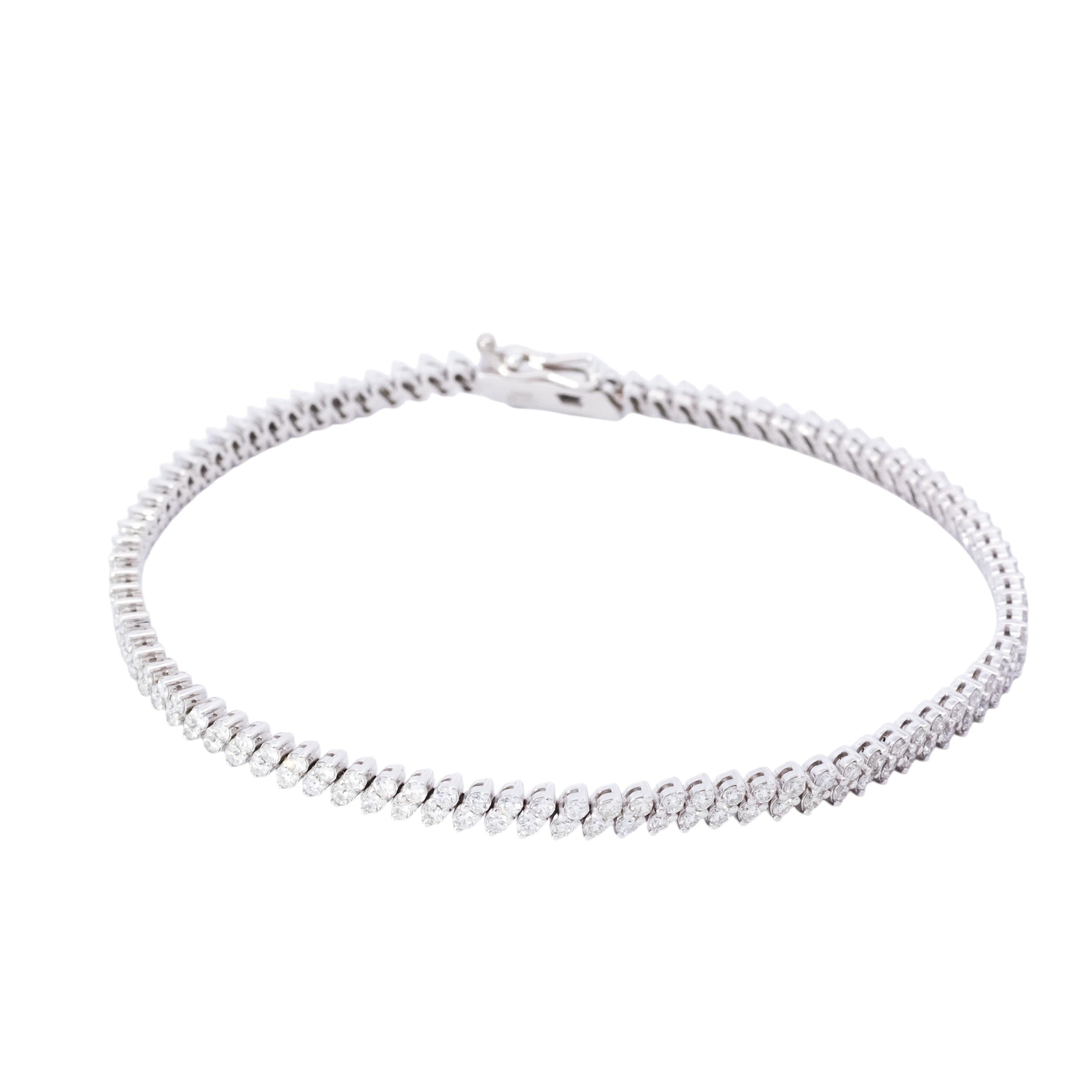 Pulsera oro blanco 18kt tenis doble línea de diamantes corte redondos