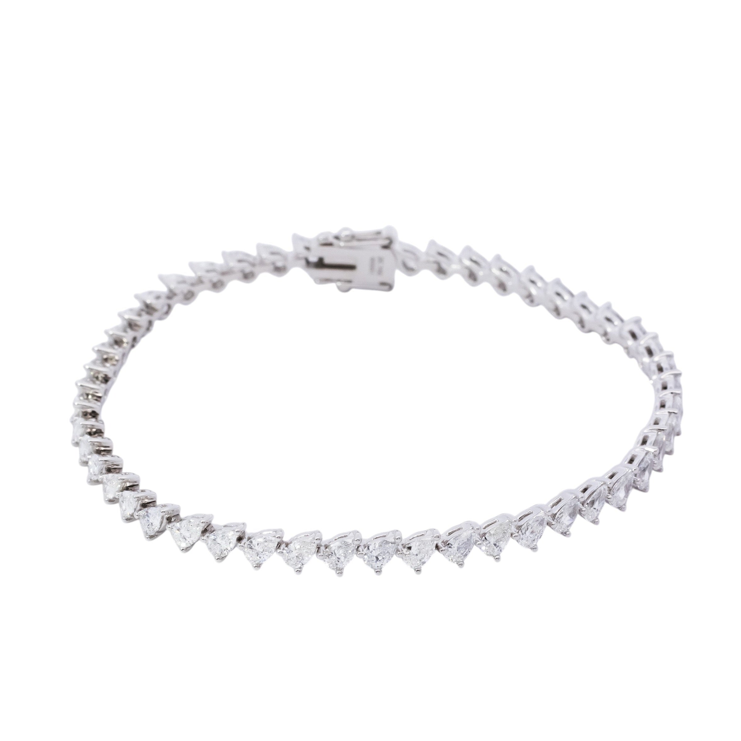 Pulsera oro blanco 18kt tenis con diamantes corte pera