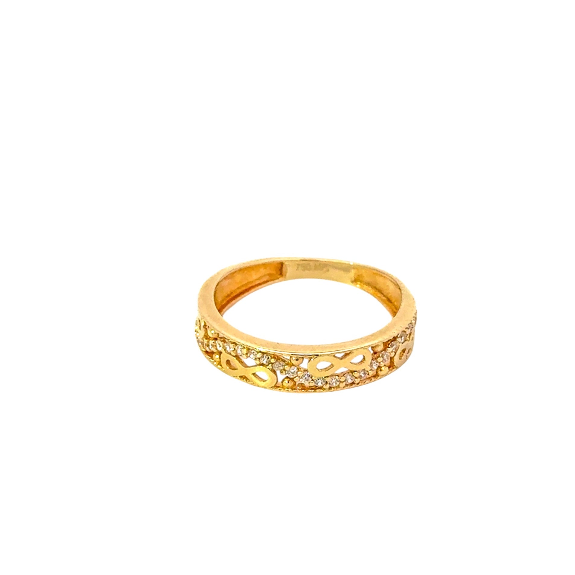 Anillo Ancho 18k con líneas de circones y detalles en infinito