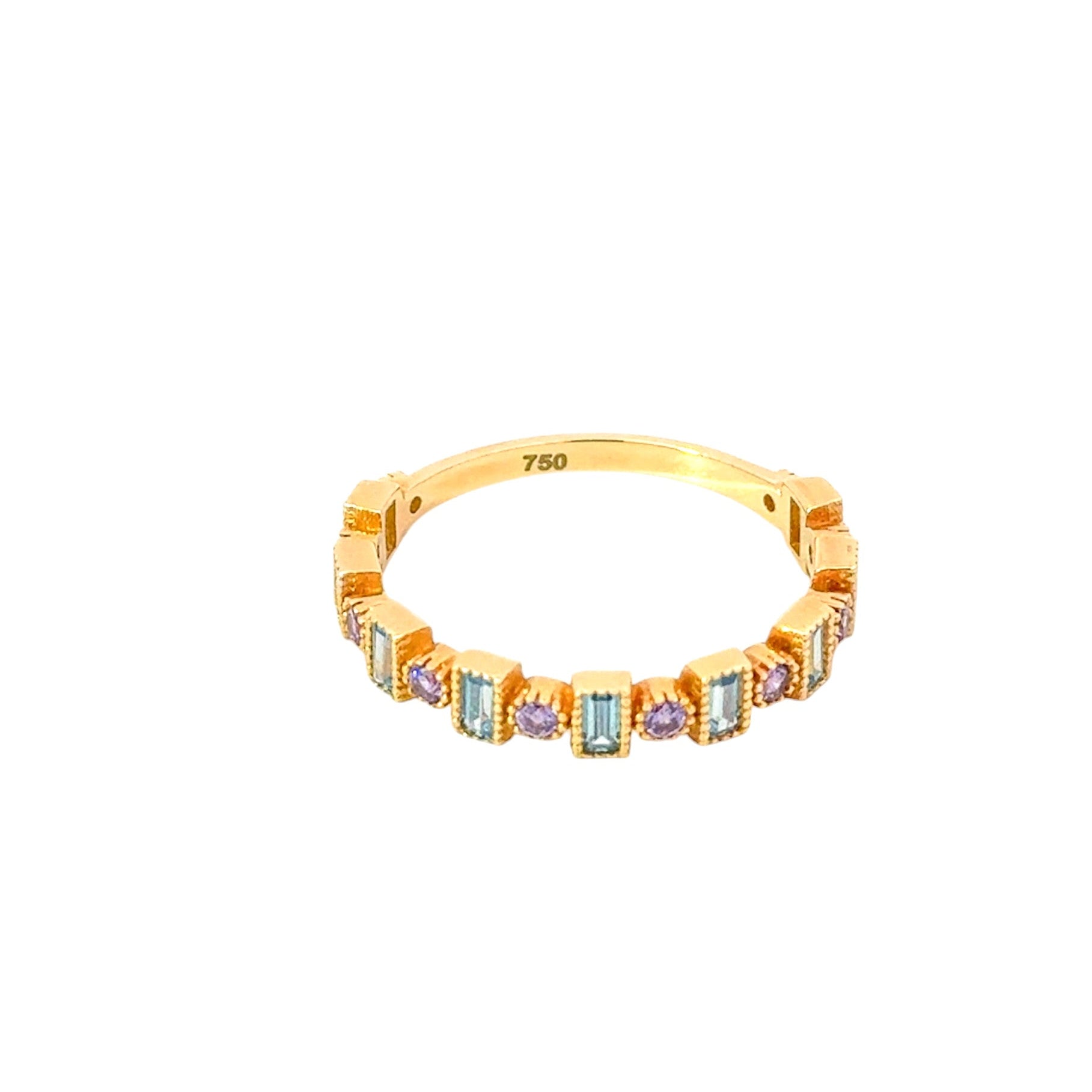 Anillo 18k semi banda con circones de colores