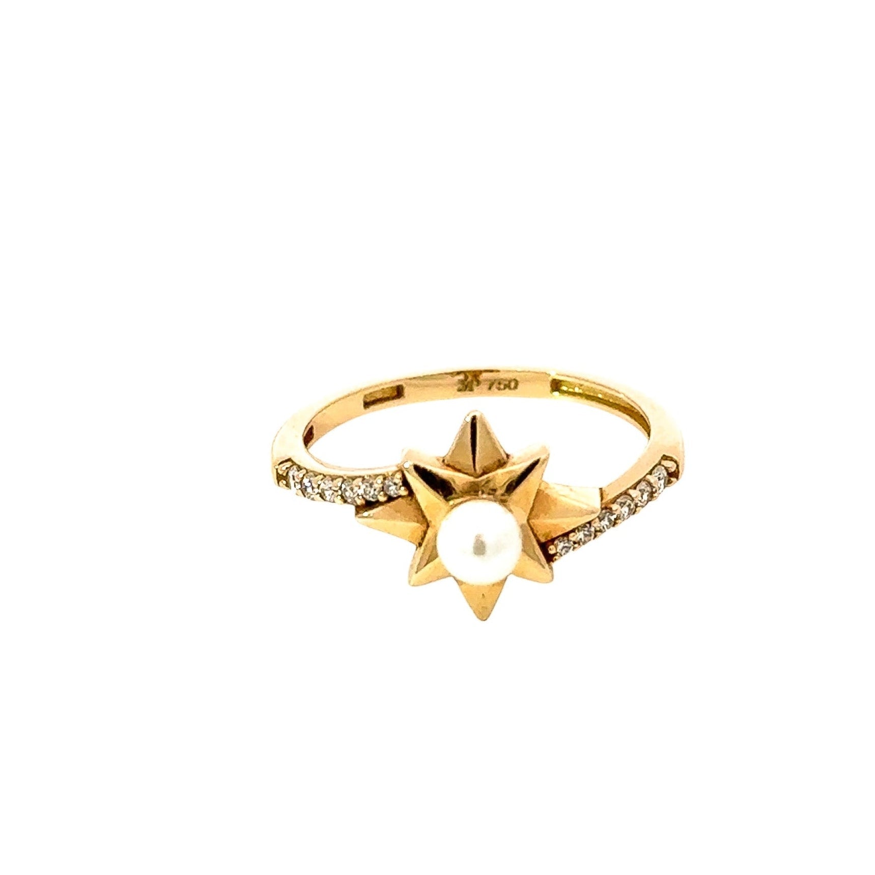 Anillo 18k con circones y diseño de la flor de los vientos