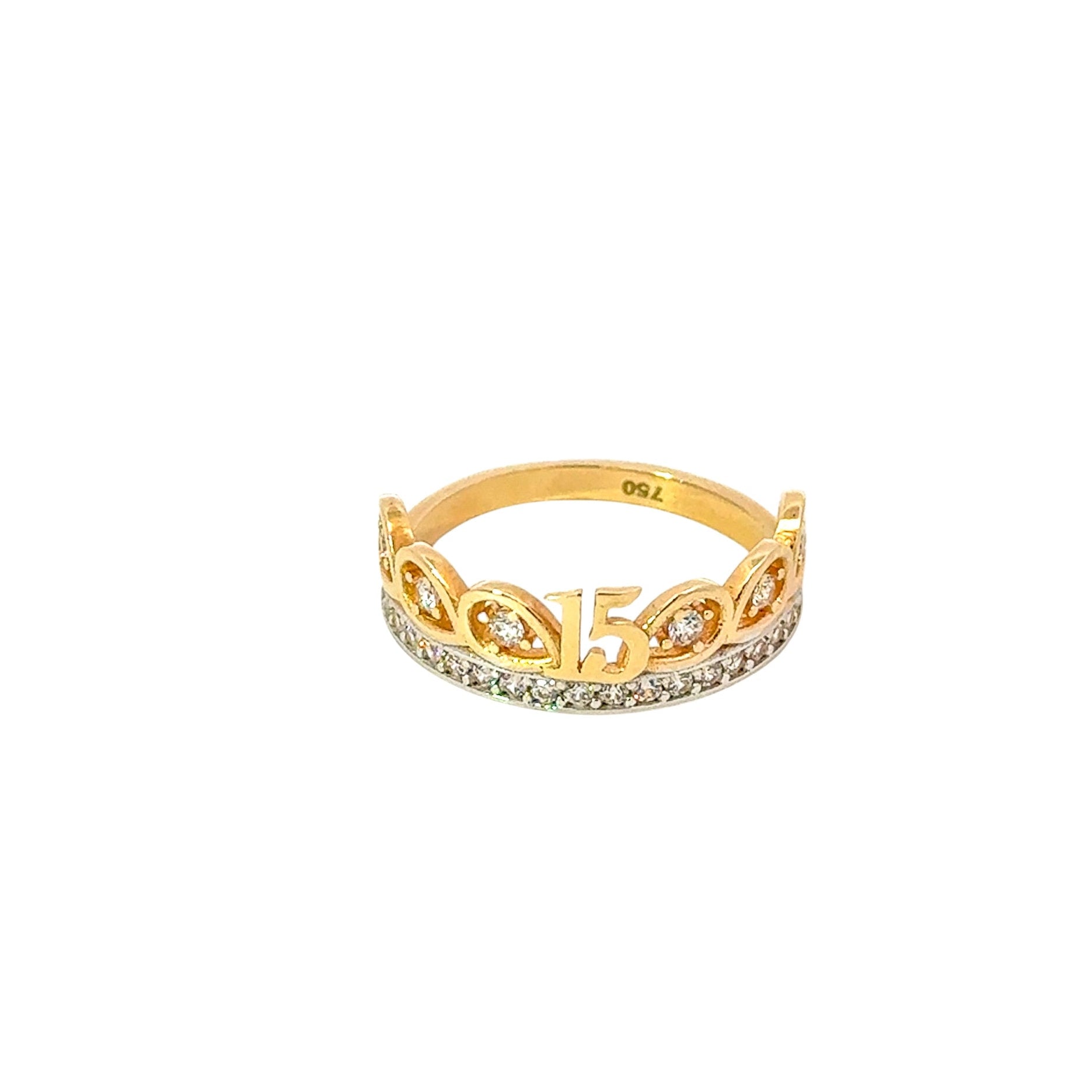 Anillo 18k diseño de corona quinceañera