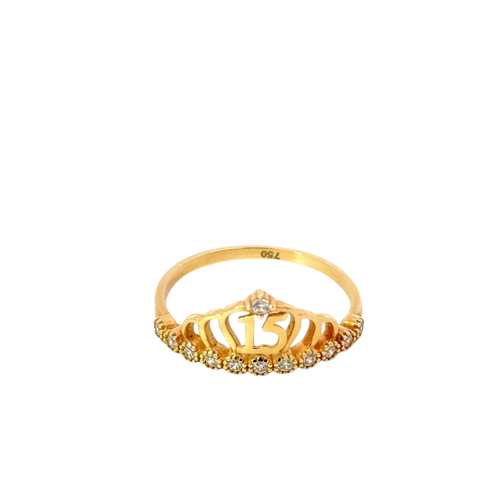 Anillo 18k diseño de corona quinceañera en circones