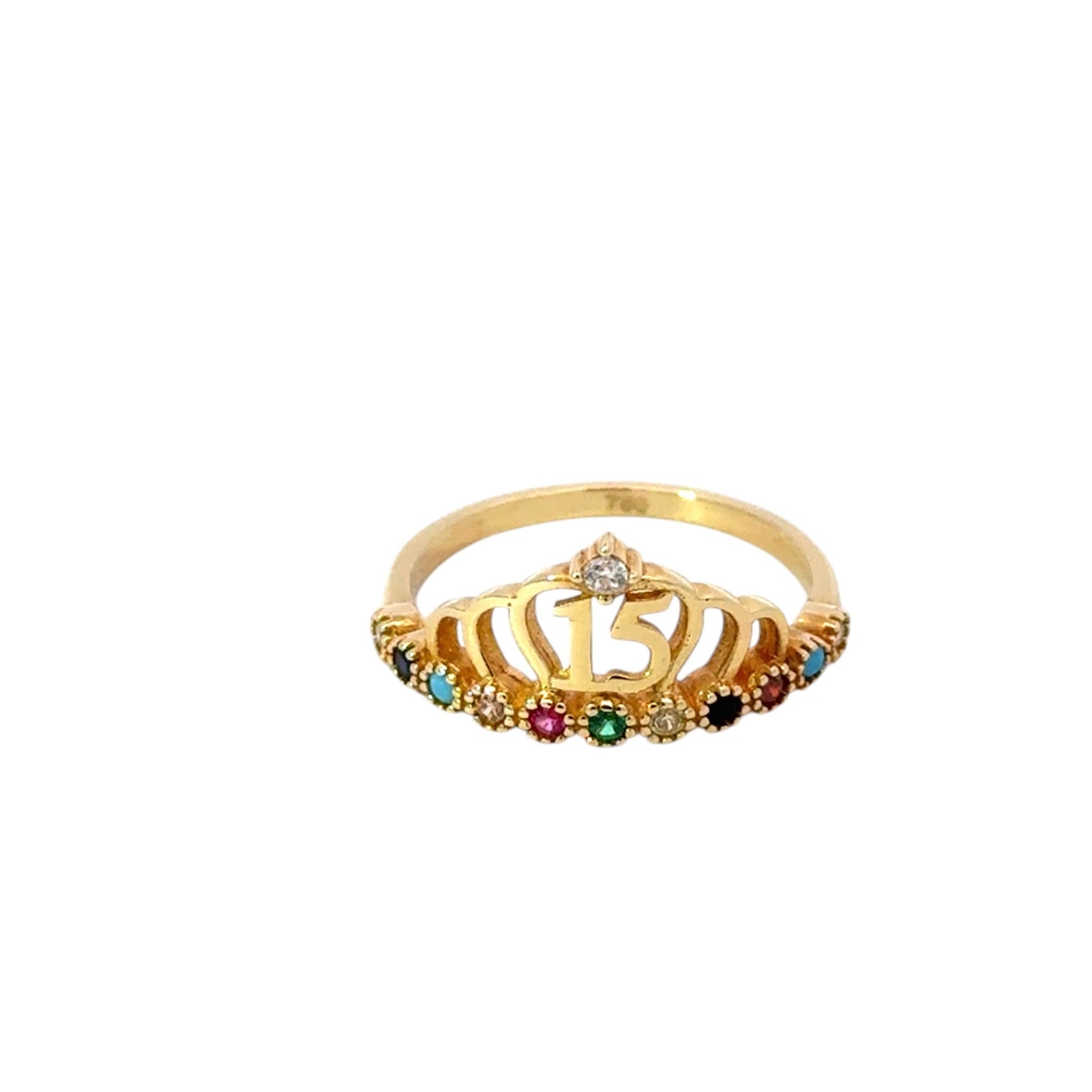 Anillo 18k diseño de corona quinceañera en circones de clores