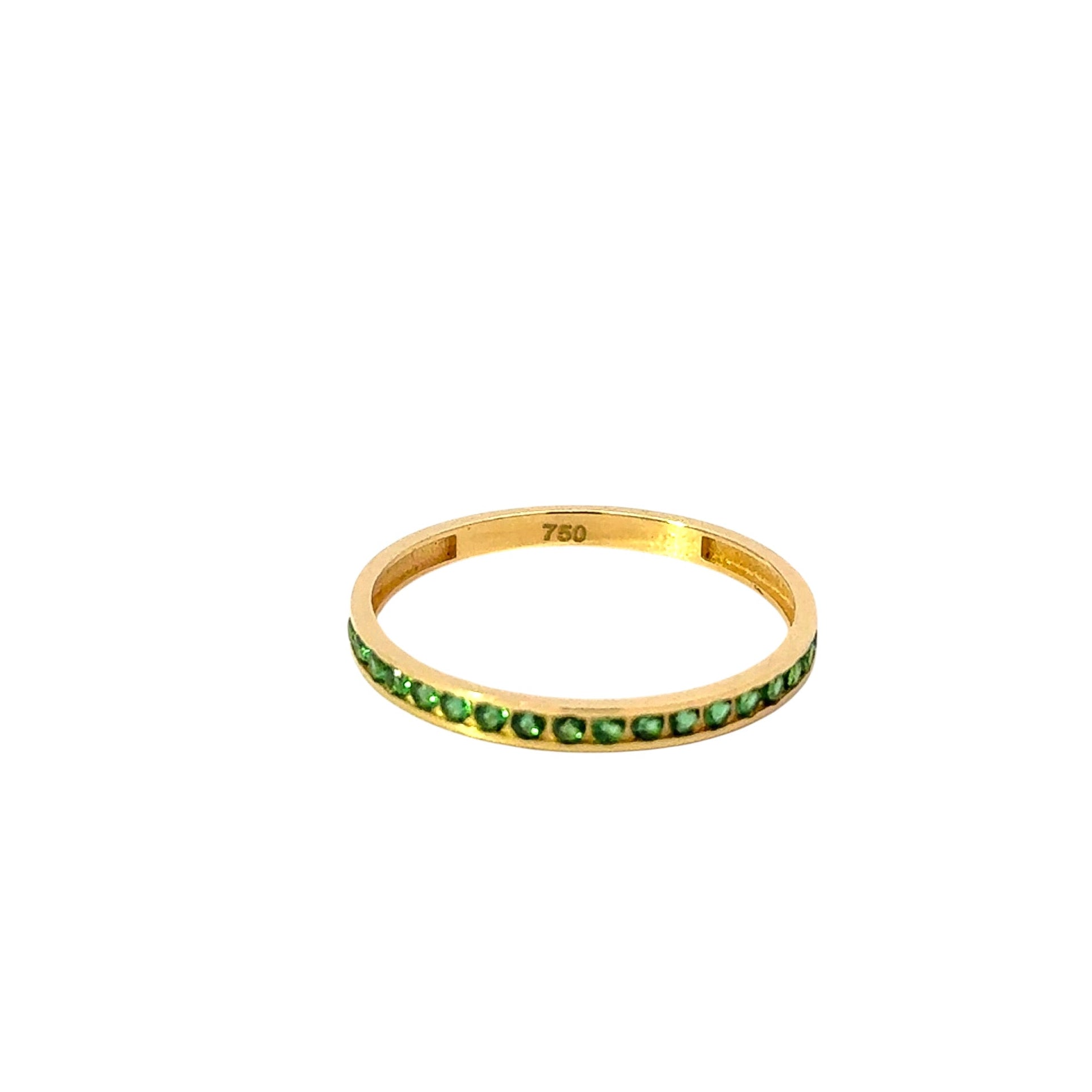Anillo 18k semi banda con circones verdes